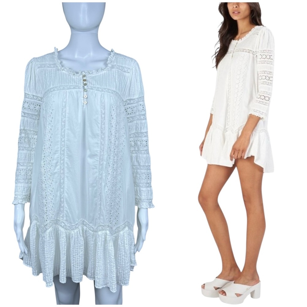 Loveshackfancy Toleda Eyelet Lace Babydoll Dress Sz MEDIUM Romantic Peasant Boho